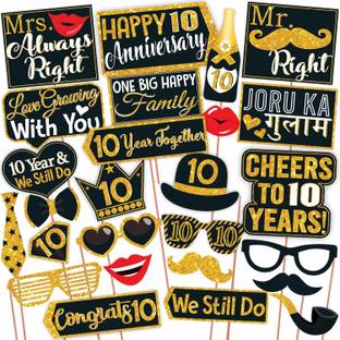 ZYOZI 10th Anniversary Photo Booth Party Props,Anniversary Party Decoration-Pack Of 26 Photo Booth Board