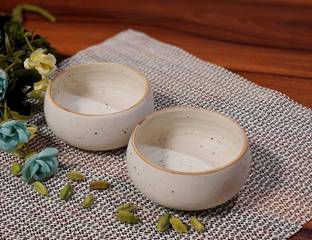 Crock Comforts Ceramic, Stoneware, Earthenware Dessert Bowl Handmade Stoneware Cream White Dessert /Chutney Bowl (3 inch) Set of 2( Microwave & Dishwasher Safe, CC- VB2)