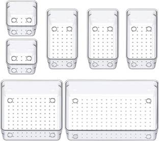 ON GATE 7 Compartments Plastic Desk Drawer Organizer Storage Trays Container for Makeup Office 1 Pc (Clear)