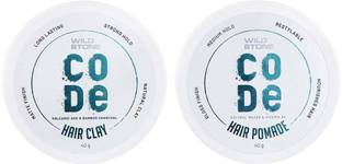 Wild Stone CODE Hair Styling Clay & Pomade for Men, Pack of 2 (40gm each)Glossy Finish Look Hair Cream