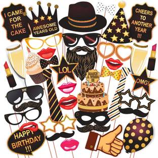 ZYOZI Birthday Party Props with Various Colours for Birthday Decoration (40 Piece Kit) Photo Booth Board