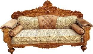 W.S.HANDICRAFTS Solid wood sofa (Pure Teak (Sagun) in carving design Filling Material- Foam Fabric 3 Seater  Sofa