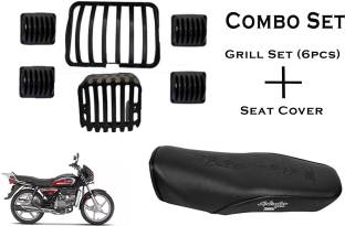 Generox Headlight Indicator Grill Set(6pcs) and Single Bike Seat Cover For Hero Splendor Plus