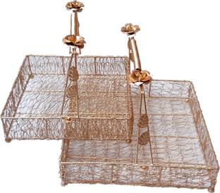 design magnifique set of 2 wire mesh square hamper basket tray serving packing gifts 8 and 10 inch Iron Fruit & Vegetable Basket