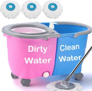 V-MOP Premium Jumbo Twin Mop with 4 Wheel Trolley Mop (6 Months Warranty on Rod Set)1 Mop, Bucket, Mop Refill, Cleaning Cloth, Cleaning Wipe, Dustpan, Mop Set