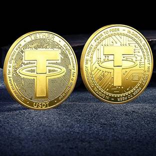 Craftbia USDT Tether Coin Made of Real Metal Gold Plated Crypto Coin Decorative Showpiece  -  4 cm