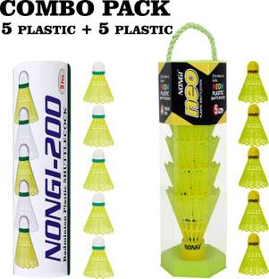 Nongi Badminton Shuttle (NEO & 200 ) Combo Pack Of 10 Shuttle For Indoor Outdoor Sport Plastic Shuttle  - Yellow
