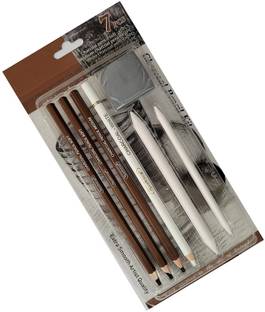 Definite Art Charcoal Pencil Drawing/Sketch Kit, Paper Blending Stumps & Kneadable Eraser
