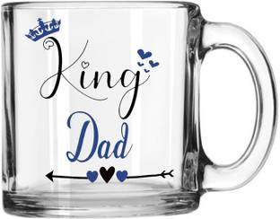 V Kraft Pack of 1 Glass "KING DAD " Unique Transparent Glass Mug Gift for dad , anniversary birthday