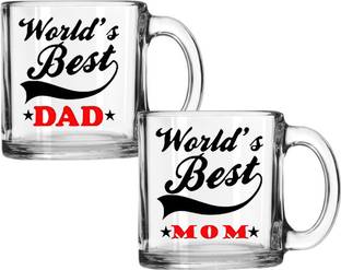 V Kraft Pack of 2 Glass "WORLD BEST MOM DAD" Unique Transparent Glass Mug Gift for mom dad, anniversary