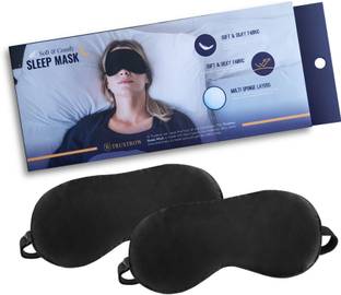 TRUSTROW 100% Mulberry Silk Cool Eye Mask , Ultra Smooth & Easy adjustable Sleep Mask And Blind Fold (Black) combo pack of 2