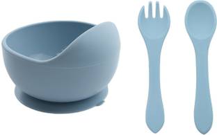 GUCHIGU Baby Feeding Bowl , Spoon & Fork Set with Suction Base Made of 100% BPA Free  - Silicone