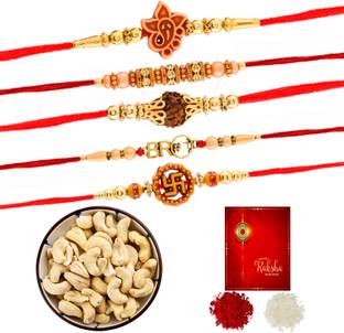 Poorak 5 Rakhi Set With 100gm Kaju Combo 5CA Combo
