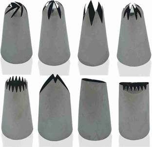 Bakedude 2D 1M 2F 2C Sunflower Rose Basket Grass DIY Cream Rose Flower Piping Nozzles Stainless Steel Cupcake Pastry Tips Nozzle Bakery Cake Decoration Tool Set (Pack of 8) Stainless Steel Multi-opening Icing Nozzle