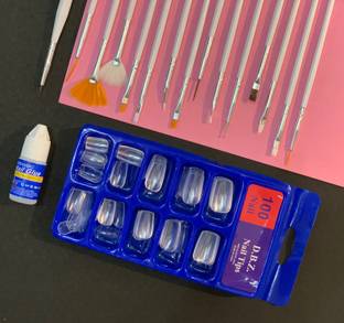 Scheibe 15 pcs Nail Art Brushes, 100 pcs Transparent Nails and Nail Glue Combo