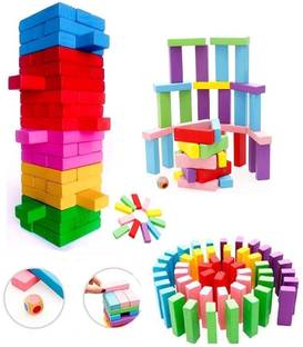 shreenik Wooden Blocks 54 Pcs Challenging Color Wooden Tumbling Tower, Wooden Zenga Toys