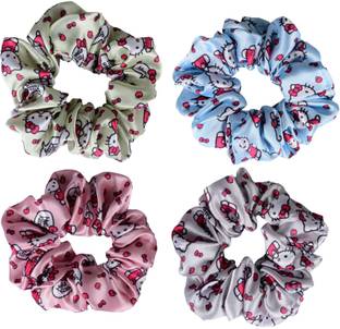 RHYNISH Girls Fancy Kitty Print Satin Silk Hair Scrunchies Rubber Band