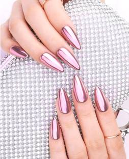 AuraSkin Artificial Metallic Mirror Shine Pink Bridal Nail Fake Nail Art Designs Pink