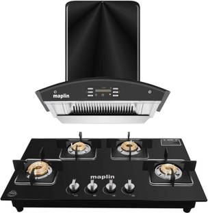Maplin Combo of Gas Cooktop model GH04 & Voice Chimney SS60 (60 cm) Auto Clean Wall Mounted Black 1400...
