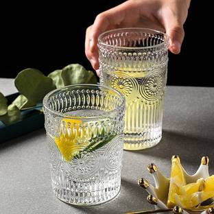 JIGSHTIAL (Pack of 2) Royal look rajwadi style golden rim Whiskey Glasses Set of 6, 350 ML Stylish Old Fashion Rocks Tumblers Lead-Free Glassware for Scotch Bourbon Cognac Brandy Cocktail water juice wine Glass Set Glass Set Whisky Glass