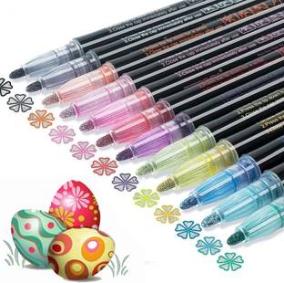PATHOS INDIA Outline Metallic Markers,4 Colors Double Line Pen, Super Squiggles Marker Set