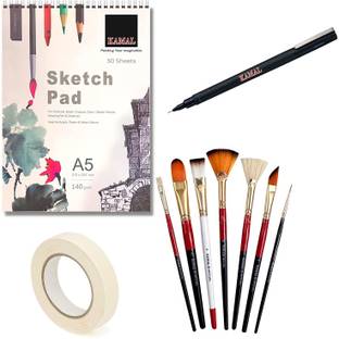 KAMAL Brushes Set Combo with (A5) Sketch Pad,Tape and Fine Liner Pen