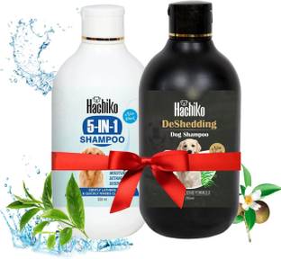 हचिको (Pack of 2) Dog 5IN1 Shampoo + Deshedding Shampoo एलर्जी रिलीफ, एंटी-डैंड्रफ, एंटी-फंगल, कंडीशनिंग आर्टिफिशियल फ्रेग्रेन्स फ्री डॉग शैम्पू