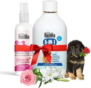 Hachiko (Pack of 2) Dog 5IN1 Shampoo ( 250 ml ) + Deodorizing spray ( 100 ml ) Allergy Relief, Anti-dandruff, Anti-fungal, Conditioning Artificial Fragrance Free Dog Shampoo