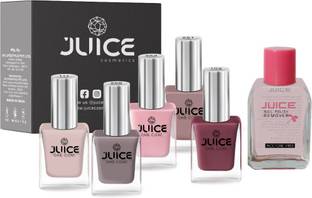 Juice | 5 NAIL PAINT (PETAL PINK-253 / CAMEL-251 / SUN KISSED-111 / DUSTY CORAL-102 / TEDDY BROWN-288) & 1 NAIL PAINT REMOVER