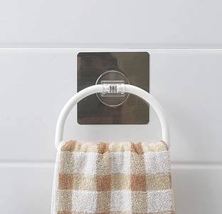 Zeinwap Magic Sticker Series Self Adhesive Plastic Towel Ring for Bathroom and Kitchen White Towel Holder