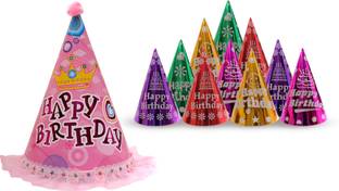 Vmd 1 Fancy PINK-NET Cap with 10 SHINY COLOURFULL Cap for Birthday Girl and Kids