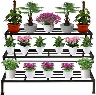 Iron Lands SOLID 3 Step Plant Pot Stand with Protective Base Premium Rack for Home Decor Plant Container Set