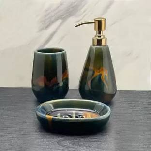 Kraftlik Handicrafts Ceramic Bathroom Accessories (Set 3) and Organization Accessories 250 ml Shampoo, Liquid, Soap, Conditioner Dispenser
