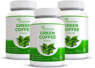 Herbal max Green Coffee Extract for Natural & Organic Weight Management- 180 Caps (Pack Of 3)