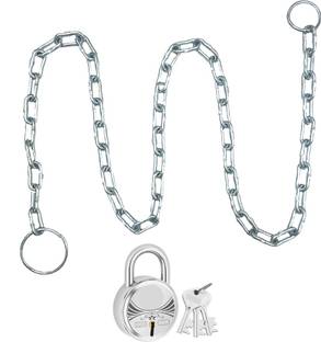 hussaini mart Metal 4 Feet Chain with Lock 40mm for Gate, Fence, Luggage, Cycle, Bike, Good Lock Cycle Lock