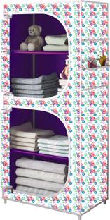 SPIRITED 2 Door 4 Shelf Mini Flower Print Carbon Steel Collapsible Wardrobe