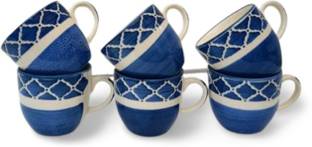 OriginalCeramics Pack of 6 Ceramic Blue Hand Painted Tea Cups