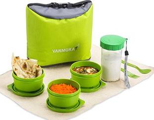 VARMORA Elegant Lunch Box (Tiffine) 3Nos-230ml Container,350ml Sparkle Buddy (Green) 3 Containers Lunch Box