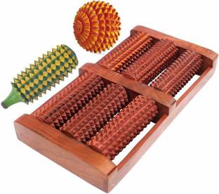 Vigeeyan VG- 440012 Wooden (Sheesham wood ) foot 6 roller,with wooden ball and karela massager Massager