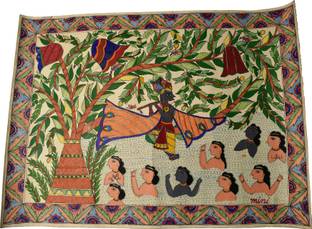 MiniArt MITHILA Painting MADHUBANI Painting of CHIRHARAN- UNFRAMED Canvas 22.5 inch x 27 inch Painting
