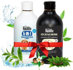 Hachiko (Combo of 2) Dog 5IN1 Shampoo (250 ml) + Itch No More Shampoo (250 ml) Allergy Relief, Anti-dandruff, Anti-fungal, Conditioning Artificial Fragrance Free Dog Shampoo