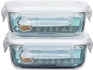 Femora Borosilicate Glass Microwave Safe Rectangle Food Storage Container with Air Vent Lid, 400 ml, Set of 2 2 Containers Lunch Box