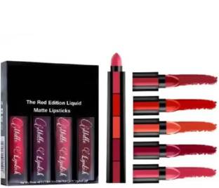 Jolli Huda Beauty Professional 4 Piece Matte Mini Liquid Red Edition & Creamy Matte 5 in 1 Red Lipstick (SET OF 2)