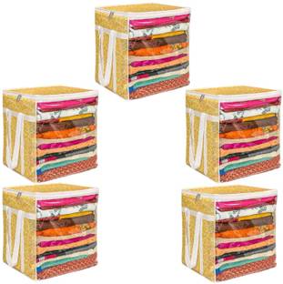 AUCRAFTSHOME Pack Of 5 Cloth Safety Bag for saree ,Lahanga, Cloths,Suits,Pants Shirt Storage Space Saver Multipurpose Bag/ Wardrobe Storage Organizer Storage Box Saree cover/ Travel Bag/ Clothes cover/Storage box/Cloth Organizer Large bag