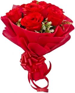 Just Flowers Artificial 8 Red Roses Bouquet for Birthday Anniversary Gift Red Rose Artificial Flower