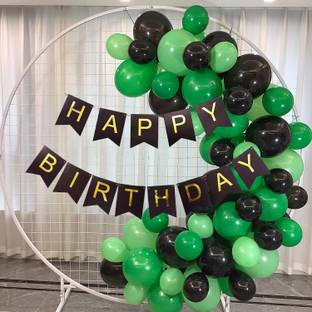 R G ACCESSORIES Green Black Happy Birthday Kit With Balloon Pump Arch Glue Dot Pack Of 100