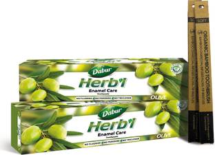Dabur Herb'l Olive Enamel Care Toothpaste 150g (Pack of 2) with 2 Toothbrush Toothpaste