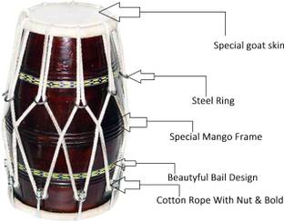GT manufacturers Dholak 18 nut and bold Mango wood Brown polish Nut & Bolts Dholak