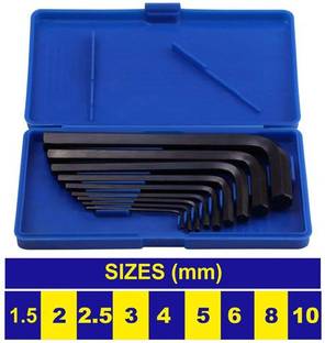 Kshivi Premium 9 Pcs Full Hex Allen Key Kit Bolt Spanner Goti Wrench L Shape Repair Tool Set for Bike/Bicycle/Cycle/Guitar Allen Key Set Single Sided L Type Wrench