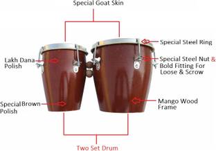 RAM musical Bongo Two set Brown Shiny polish, Goat skin Wooden Bongo